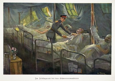 William, Crown Prince of Germany Visiting Wounded Troops in a Field Hospital, pub. c1917 by William Friedrich Georg Pape